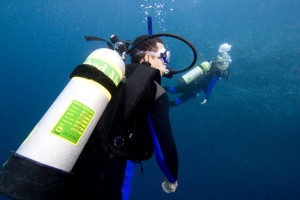 Diver with an Enriched Air Nitrox tank